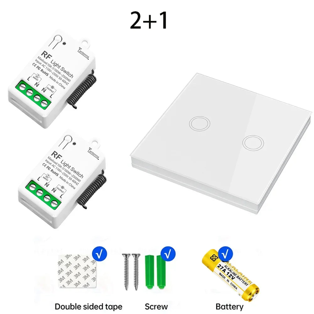 Smart Wireless Light Switch 433Mhz Wall Panel transmitter touch remote control Switch 110V 220V 10A Mini Relay Receiver for Lamp