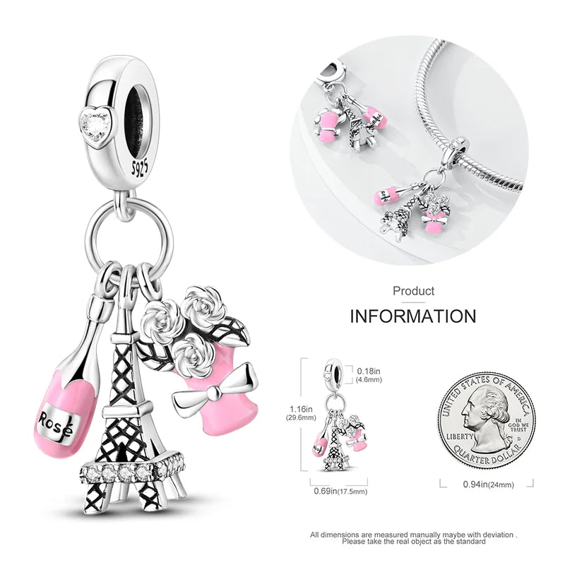 New 925 sterling silver bow star love pink series charm beads suitable for 3mm original bracelet DIY fashion jewelry gift