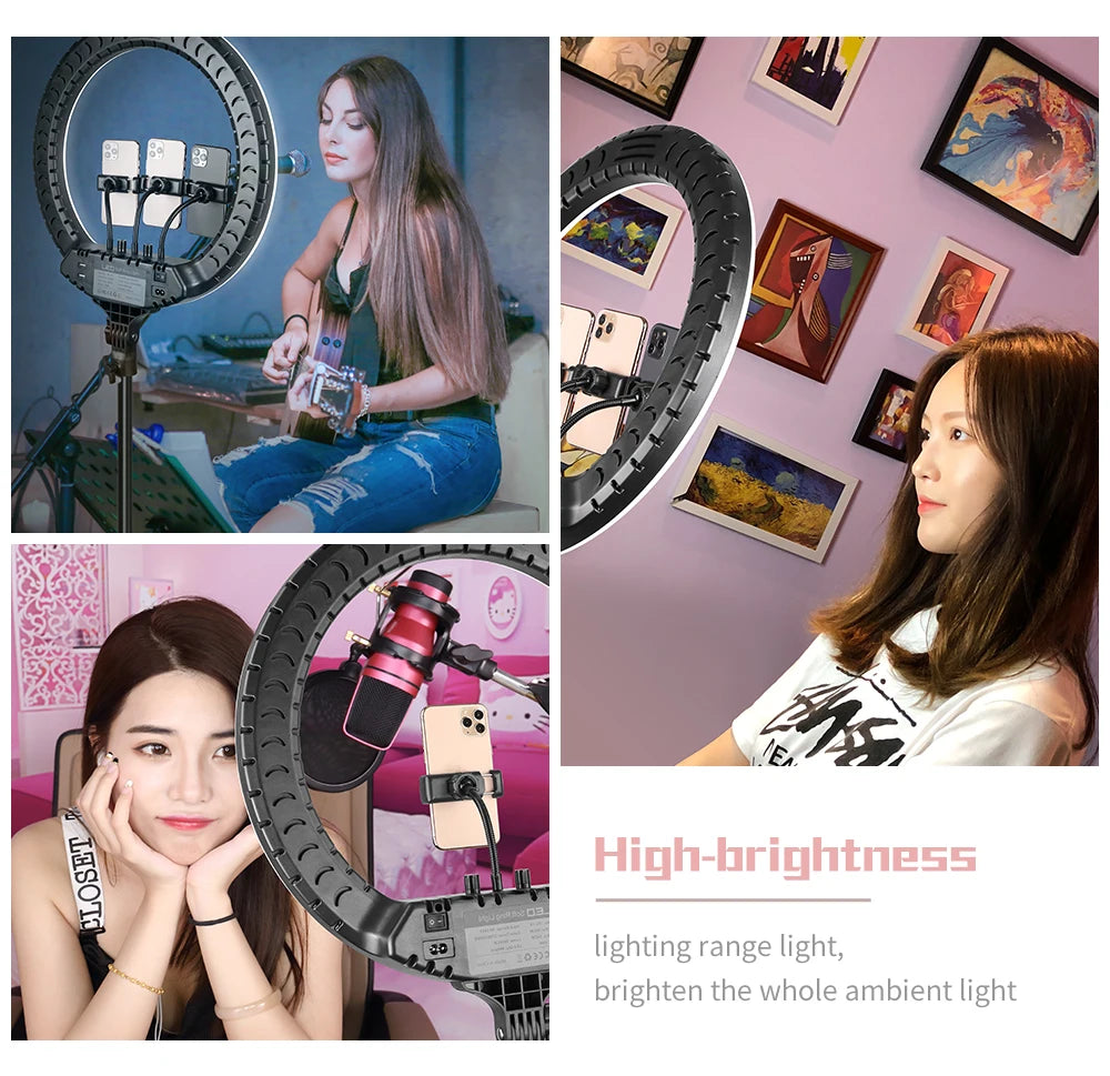 SH 18 Inch Knob Ring Light LED Selfie Video Lamp With Tripod Stand Phone Clip For YouTube Live Lighting Photo Photography Studio