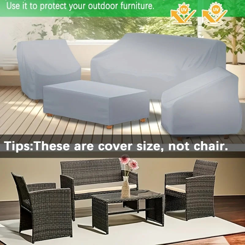 Set of 4 Patio Furniture Covers, Rattan Outdoor Furniture, Gray Patio Four-Piece Covers, Universal for All Seasons