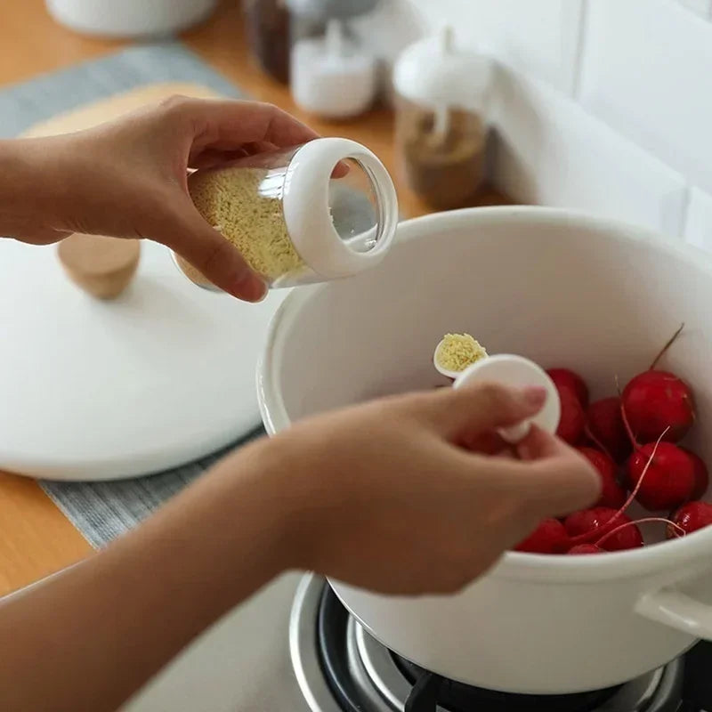Glass Spices Jars Stickers Salt Sugar Powder Olive Oil Pepper Seasoning Storage Bottle Spoon Base Tools Kitchen Accessories Set