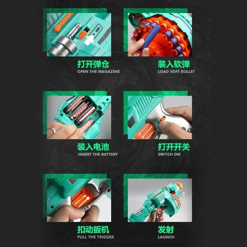 Nerfs Gun Toy Children's Electric Continuous Shooting Gatling Suction Cup Soft Bullet BB Gun Juguetes for Kids Gift