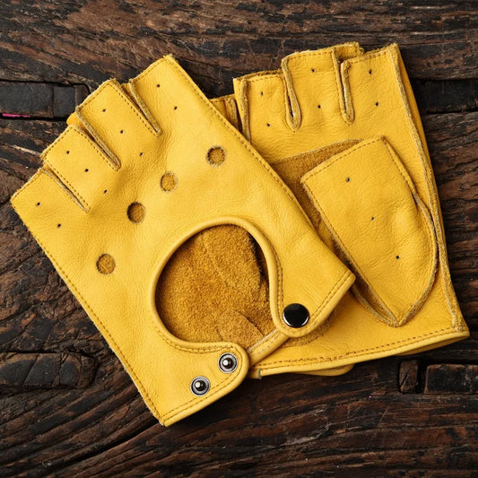 Genuine Leather Gloves with Half Finger Breathable Retro Motorcycle Wear Resistant Fitness Outdoor Motorcycle Riding Gloves