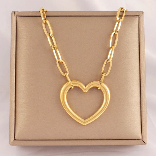 316L Stainless Steel Heart Necklaces For Women Fashion Punk Simple Heart Pendant Chain Necklace Jewelry
