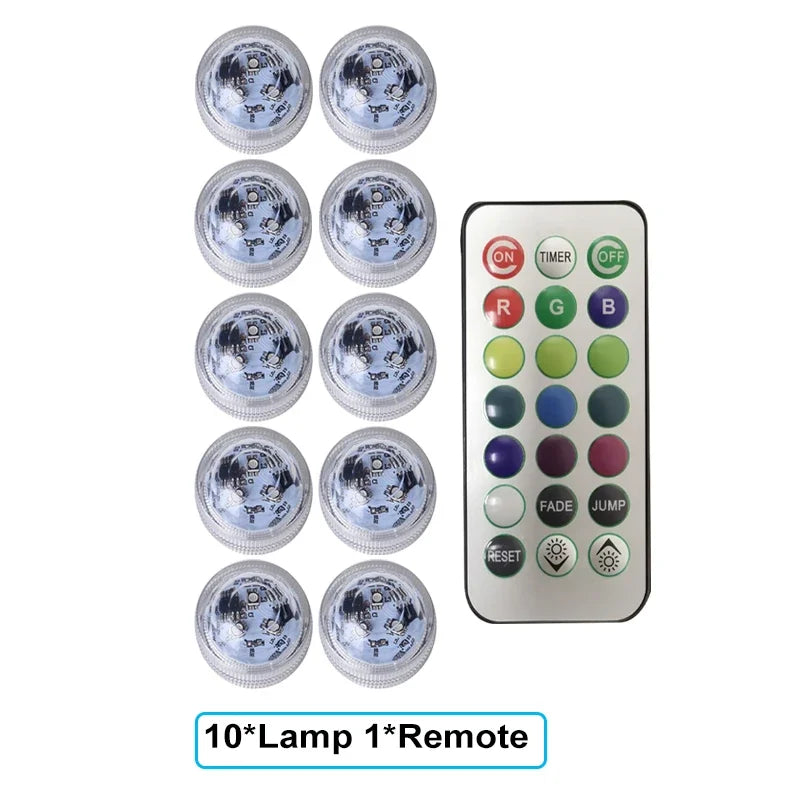 RGB Submersible Lights Remote Control Underwater Led Light Battery Operated Night Lamp For Halloween Vase Wedding Party Decor