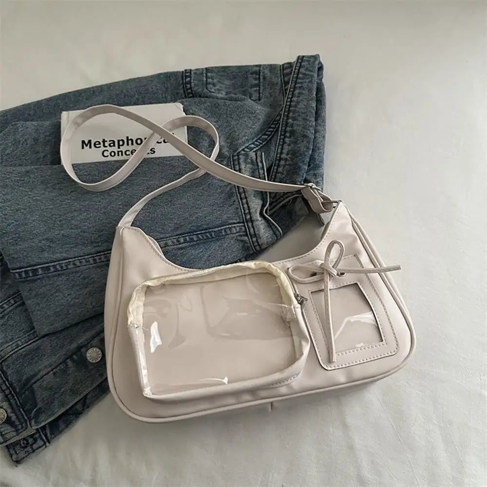 Y2K Cute Bow Ita Bag Girl Transparent Messenger Bag Women Fashion Shoulder Crossbody Bag Ladys DIY Badge Tote Bag Lolita Handbag