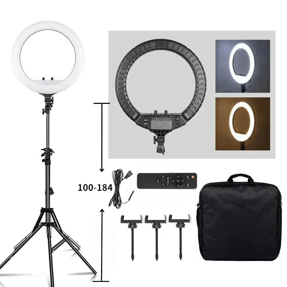 SH 18 Inch Knob Ring Light LED Selfie Video Lamp With Tripod Stand Phone Clip For YouTube Live Lighting Photo Photography Studio