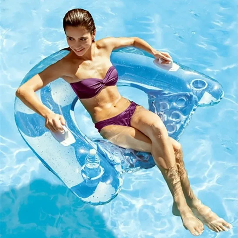 1pc Inflatable U-Shaped Pool Float PVC Material Comfortable Lounger with Cup Holder Durable Water Float Row for Swimming Pool
