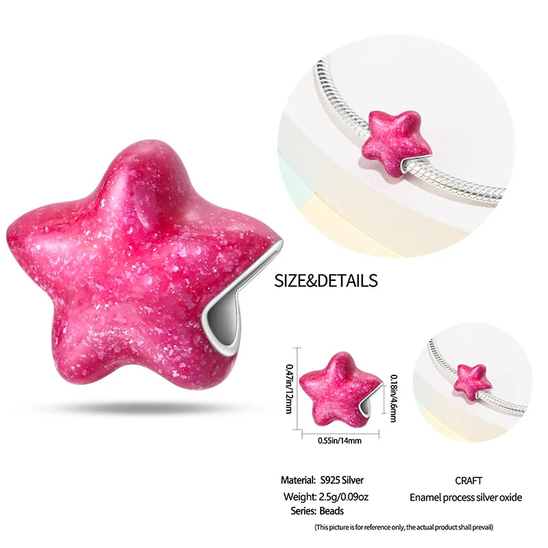 New 925 sterling silver bow star love pink series charm beads suitable for 3mm original bracelet DIY fashion jewelry gift