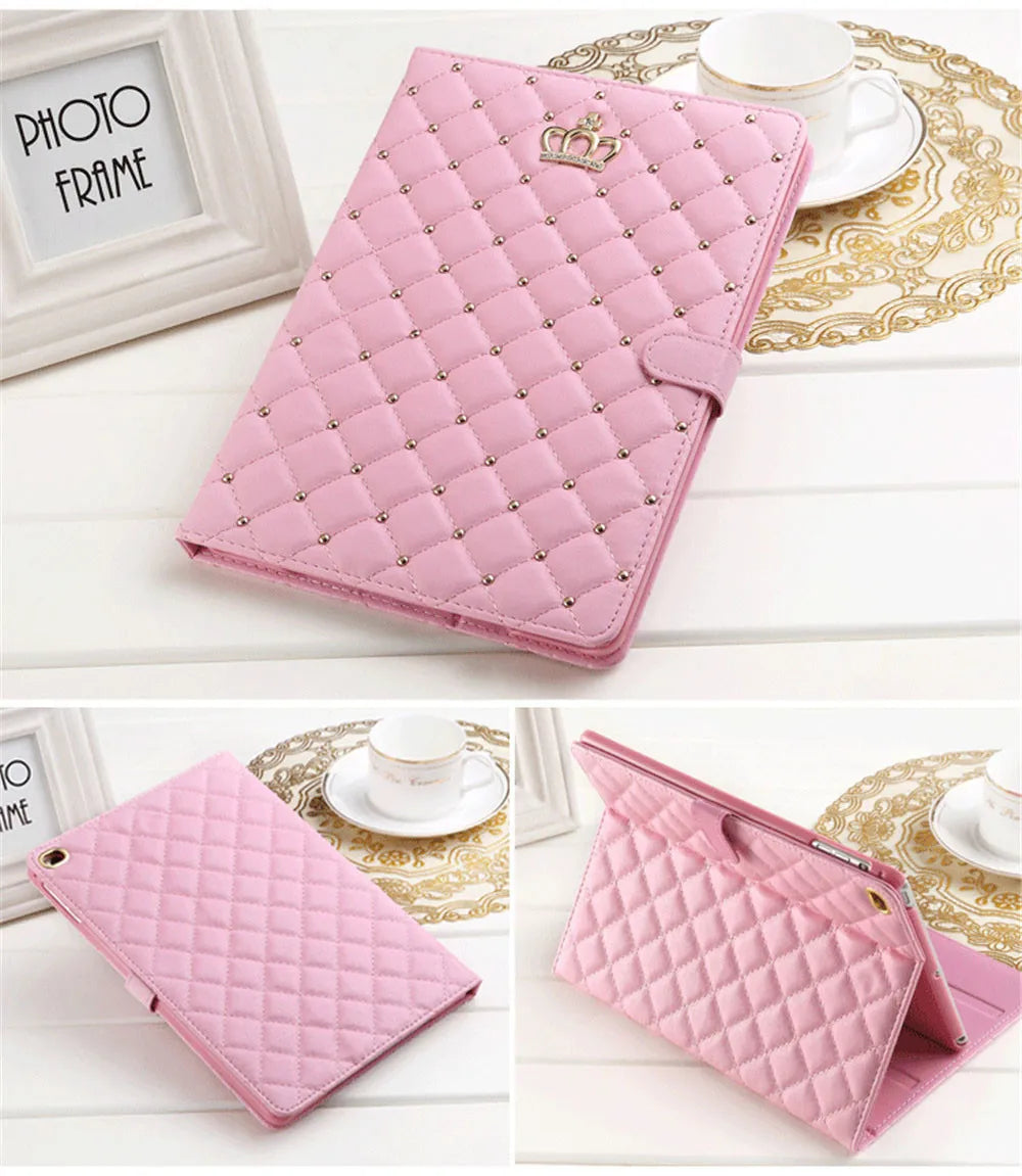 Crown Design Leather Case for iPad 9.7 2017 2018 Air1 2 10.5 air3 10.2 mini 6 Protective Tablet Shockproof kickstand Cover Coque