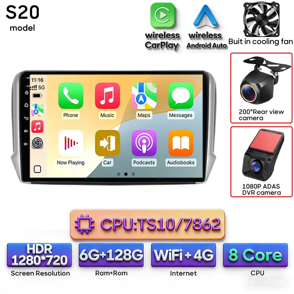 Android Audio Screen For Peugeot 2008 208 2012 - 2018 Car Radio Multimedia Video Player Carplay Auto 4G Wif DSP Navigation GPS