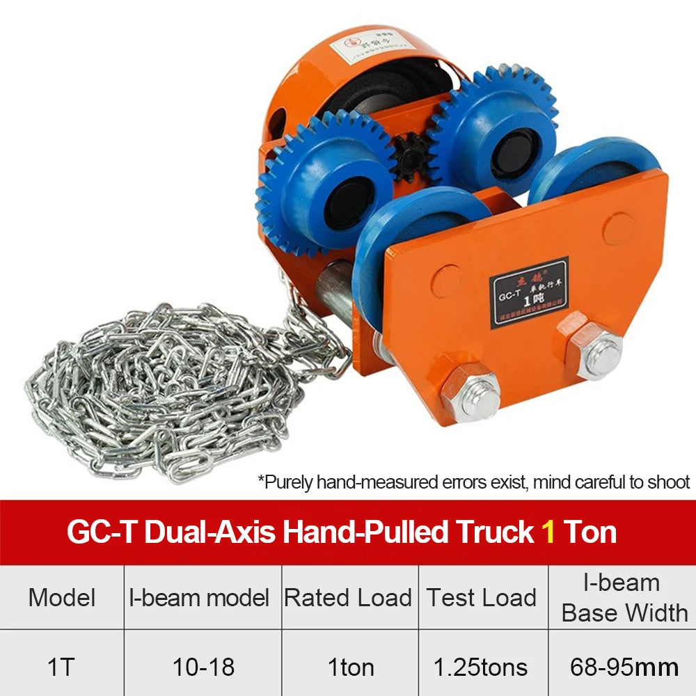 Manual T-Type Trolley Monorail Crane I-Beam Pulley Hoist Lifter 0.5 Ton 1 Ton 2 Ton Monorail Hoisting Pulley Truck