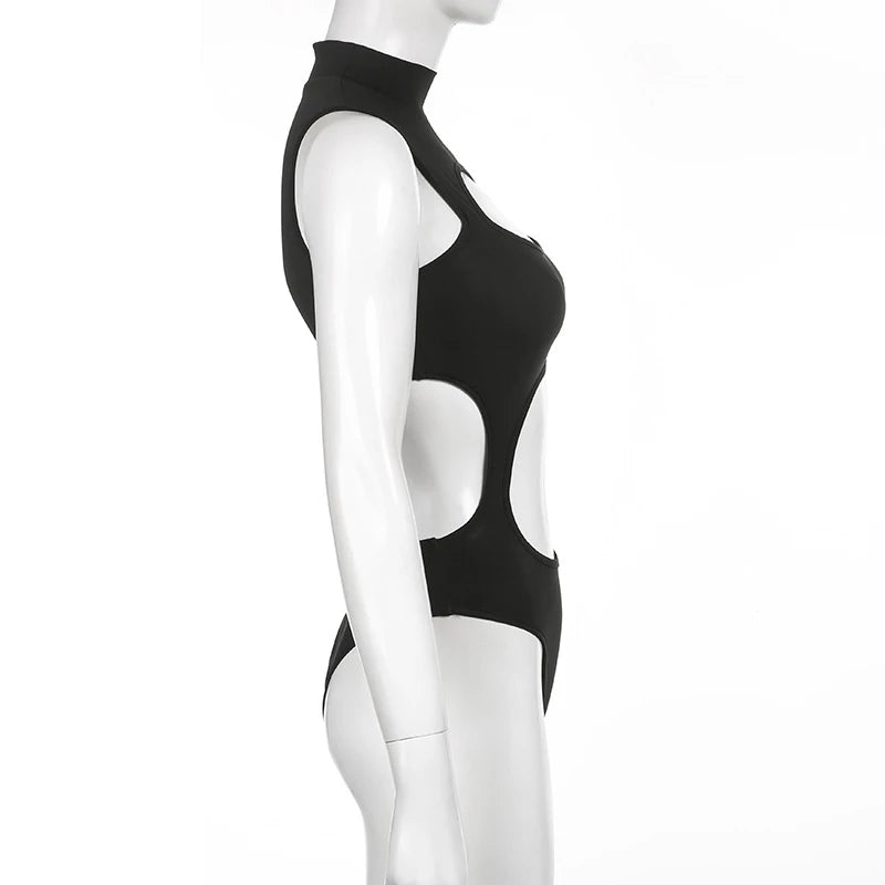 Women's Gothic Techwear Sexy Hollow Out Sleeveless Tank Tops, Bodysuit for Women, Streetwear Style, Backless Playsuit Vest