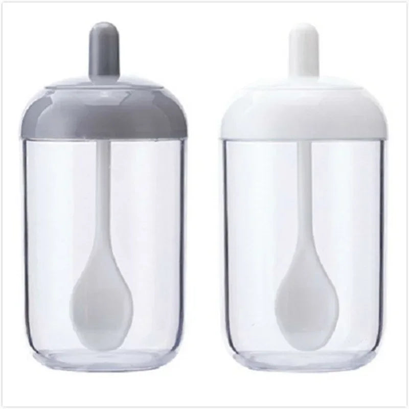 Glass Spices Jars Stickers Salt Sugar Powder Olive Oil Pepper Seasoning Storage Bottle Spoon Base Tools Kitchen Accessories Set