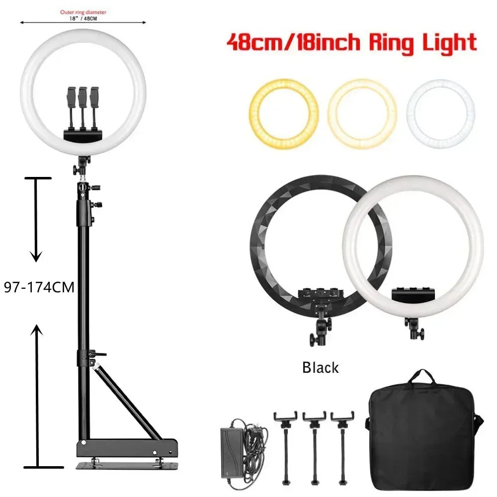 SH 18 Inch Knob Ring Light LED Selfie Video Lamp With Tripod Stand Phone Clip For YouTube Live Lighting Photo Photography Studio