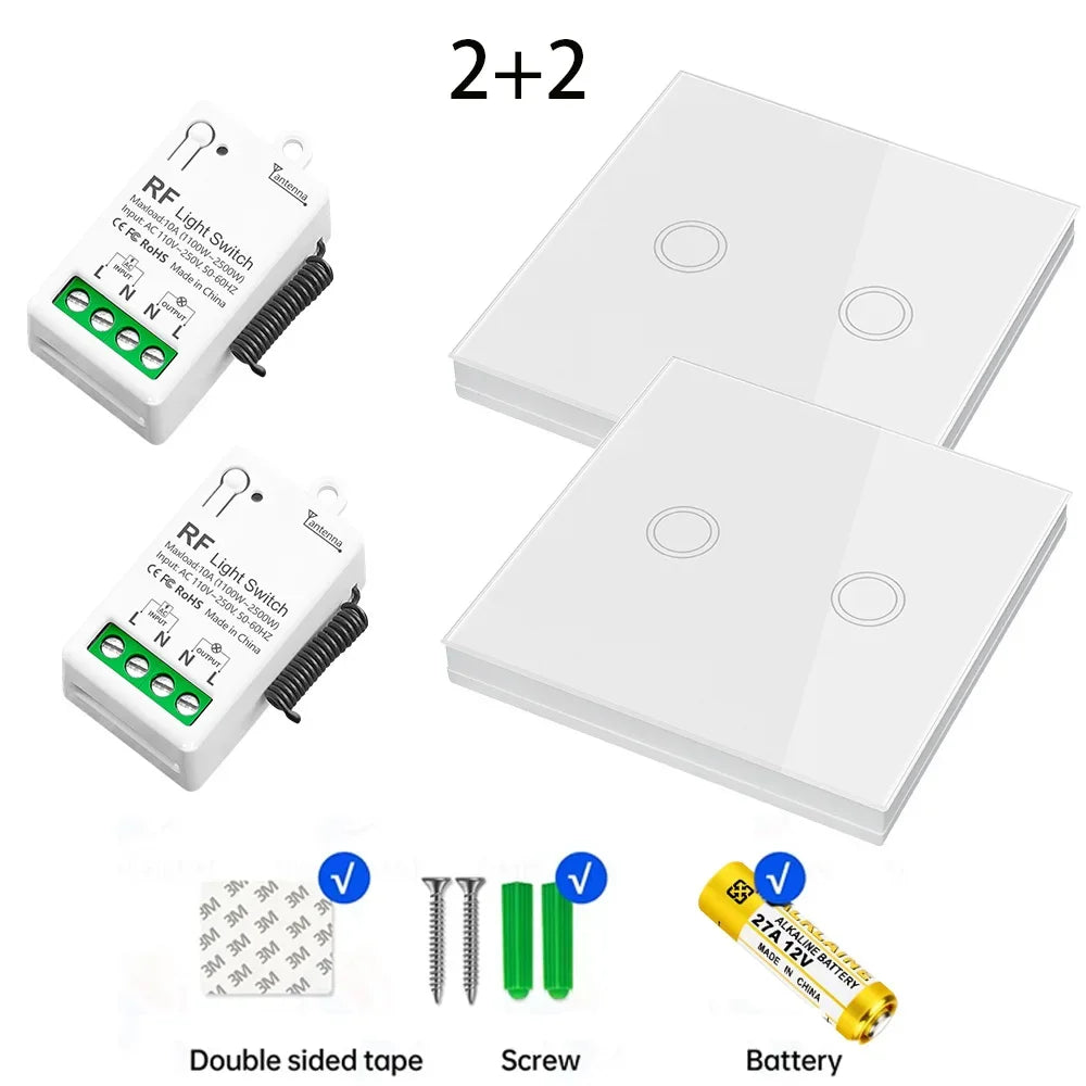 Smart Wireless Light Switch 433Mhz Wall Panel transmitter touch remote control Switch 110V 220V 10A Mini Relay Receiver for Lamp