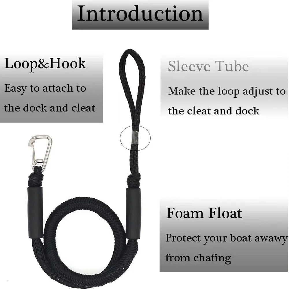 4FT Marine Bounce Rope Elastic Mooring Line with M8 Metal Buckle Boat Mooring Rope Stretch Surf Rope Boat Mooring Accessories
