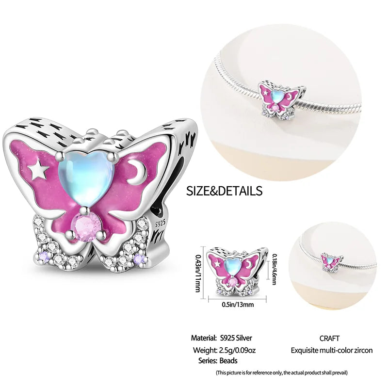 New 925 sterling silver bow star love pink series charm beads suitable for 3mm original bracelet DIY fashion jewelry gift
