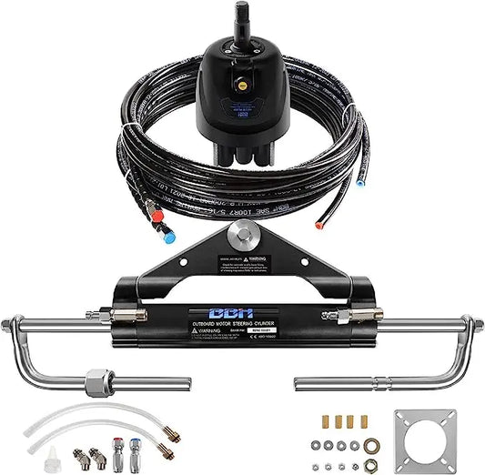 Hydraulic Outboard Steering System Kit Marine Boat 200HP with Steering Wheel,Hydraulic Cylinder,Helm Pump,Tubing