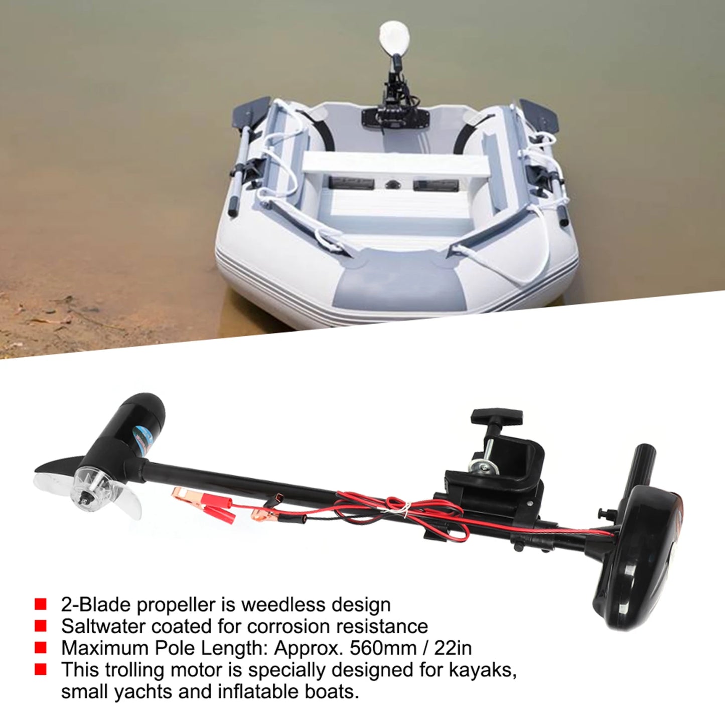 Boat Engine 12V 18lbs Brushed Multi‑Gear Electric Mount Trolling Motor with Propeller for Inflatable Boat Brush Trolling Motor