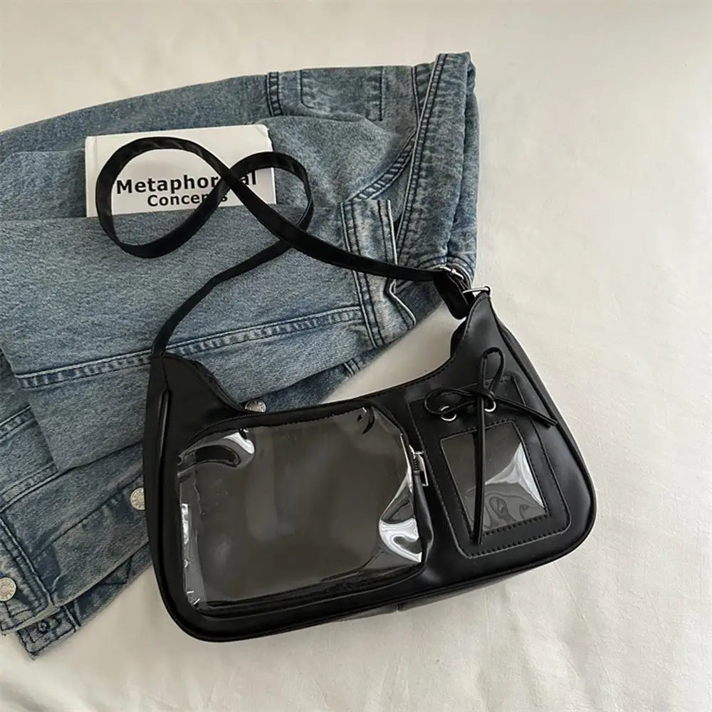 Y2K Cute Bow Ita Bag Girl Transparent Messenger Bag Women Fashion Shoulder Crossbody Bag Ladys DIY Badge Tote Bag Lolita Handbag