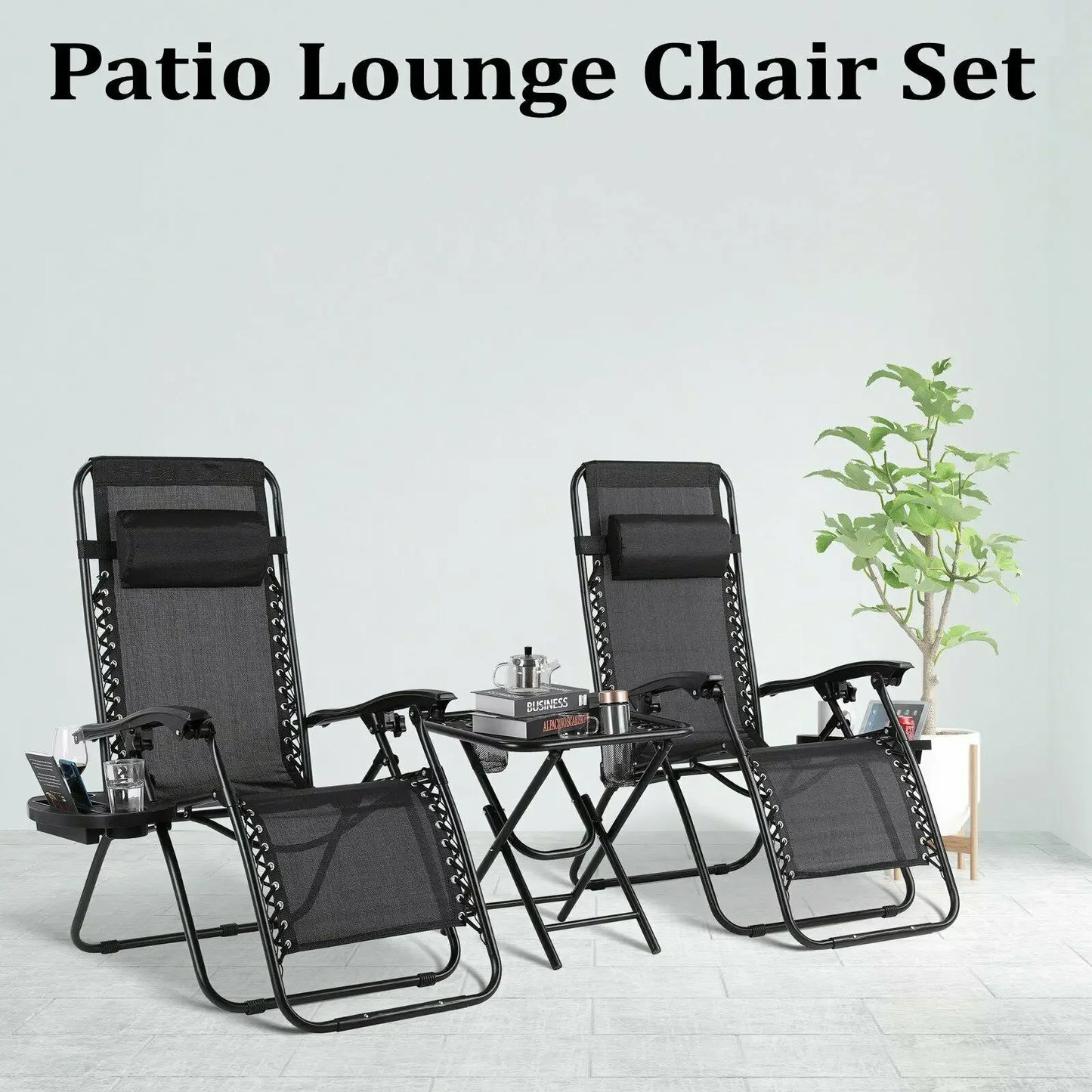 Homfa Garden Sun Lounger Set with Table Folding Adjustable Zero Gravity Recliner Chair Seat Indoor/Outdoor