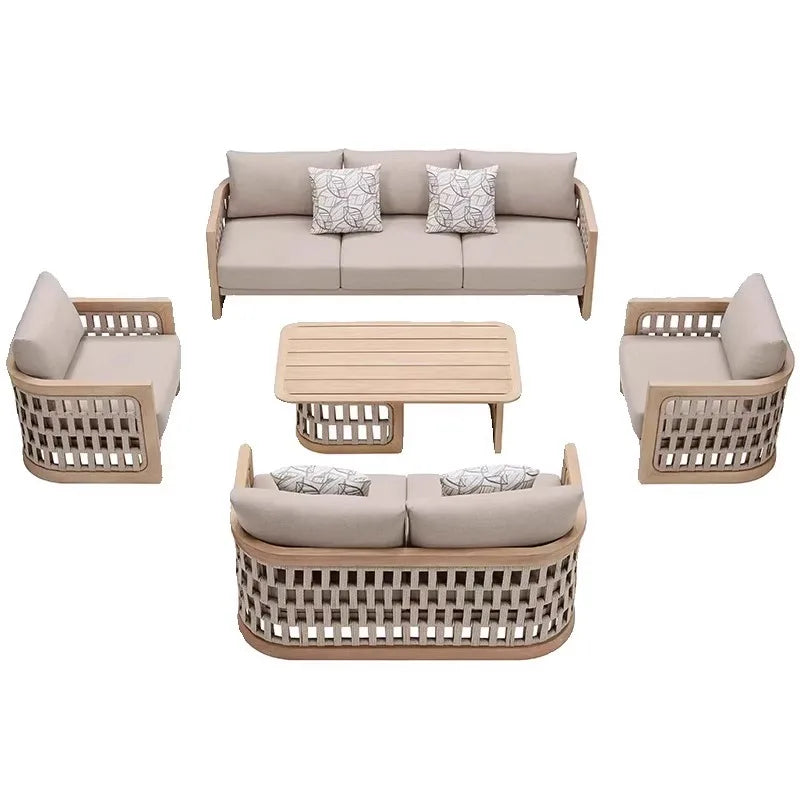 Contemporary Best Selling Garden Furniture Set Patio Rattan Outdoor Garden Sofa Solid Wood Courtyard Furniture Rattan Sofas