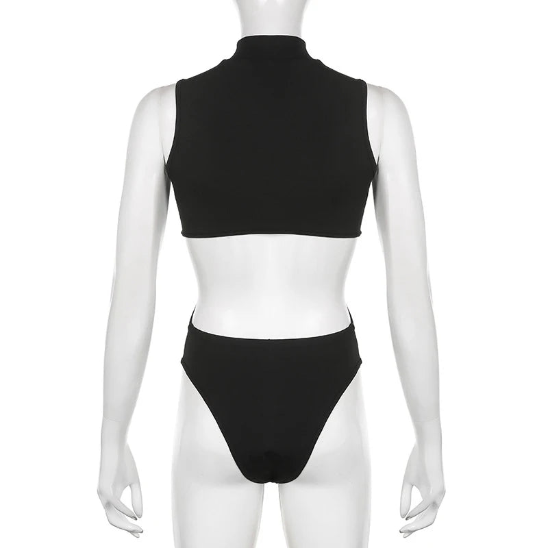 Women's Gothic Techwear Sexy Hollow Out Sleeveless Tank Tops, Bodysuit for Women, Streetwear Style, Backless Playsuit Vest