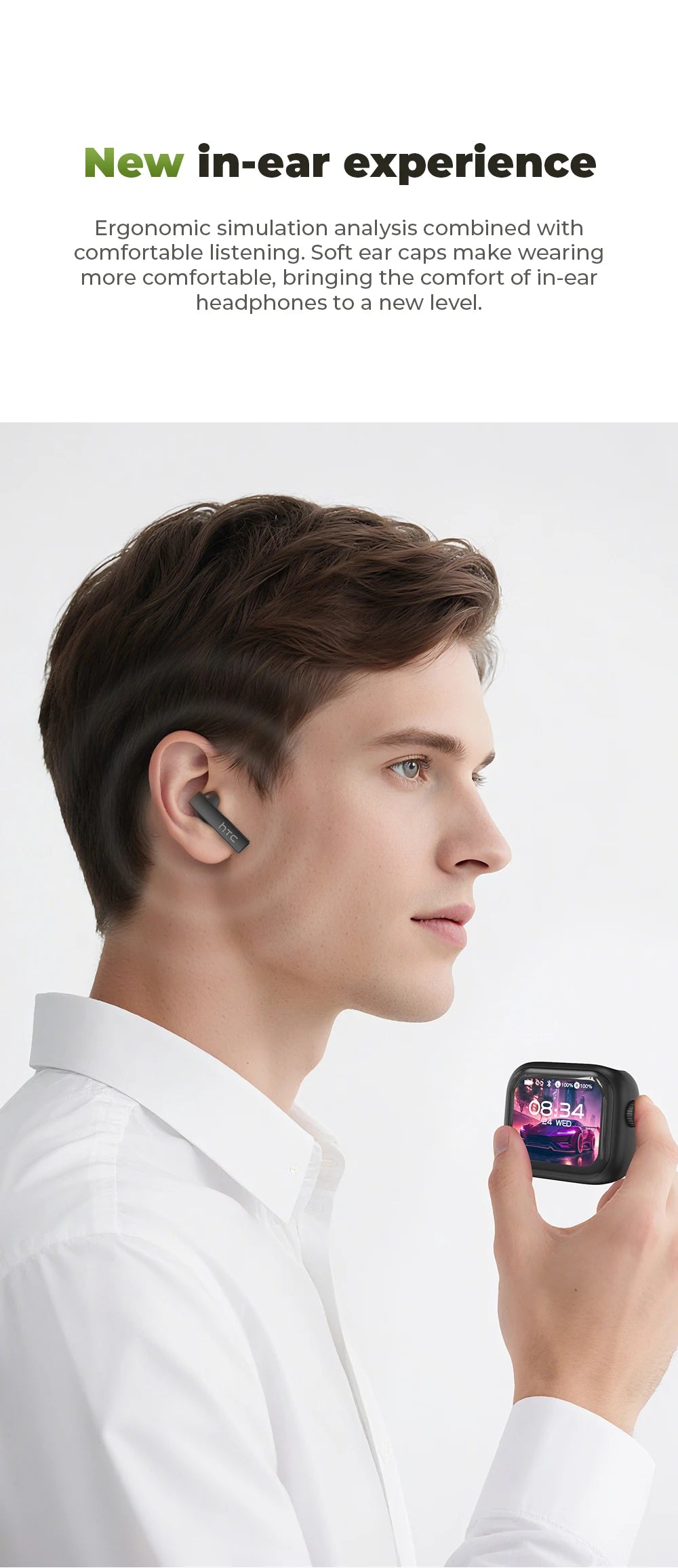 [Ultra HD Screen] HTC NE40 Earphones Bluetooth V6 TWS Sports Wireless Headphones AI Translator Earbud In-Ear Noise Reduction Mic