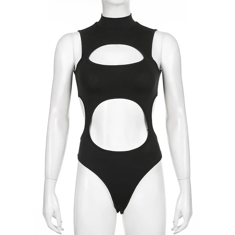 Women's Gothic Techwear Sexy Hollow Out Sleeveless Tank Tops, Bodysuit for Women, Streetwear Style, Backless Playsuit Vest