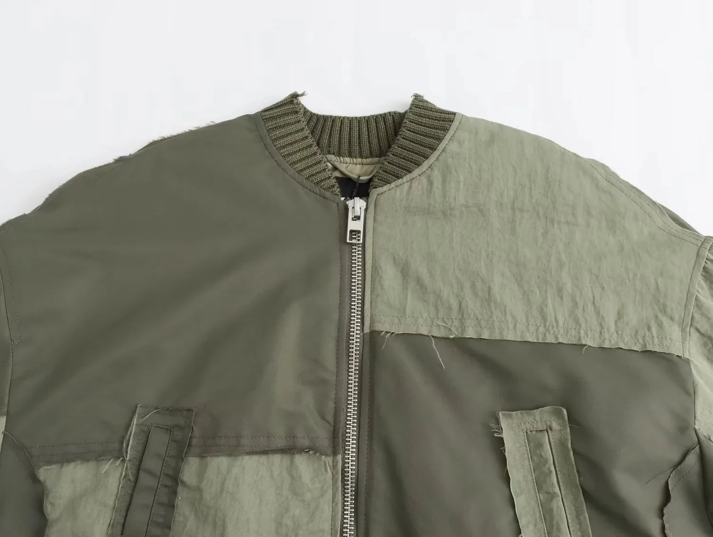 Streetwear Armygreen Bomber Jackets Women Patchwork Zipper Pockets Oversized Jackets Fashion 2025 Winter Autumn Coats