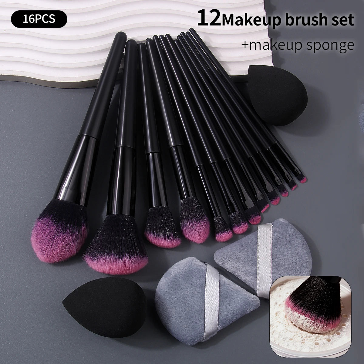 12 high-quality soft makeup brushes set +4 beauty eggs, triangular powder puff, super practical and portable beauty tools