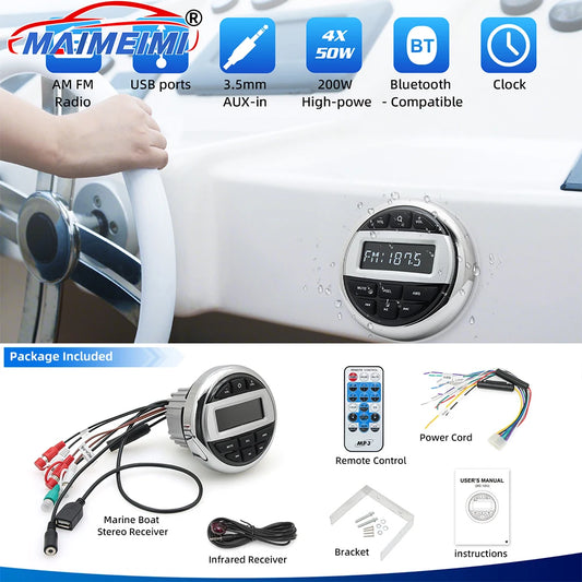 Bluetooth-compatible Marine Stereo Boat Radio Waterproof FM AM Digital Media Audio Player For Yacht Gauge ATV UTV Cart Motorcycl