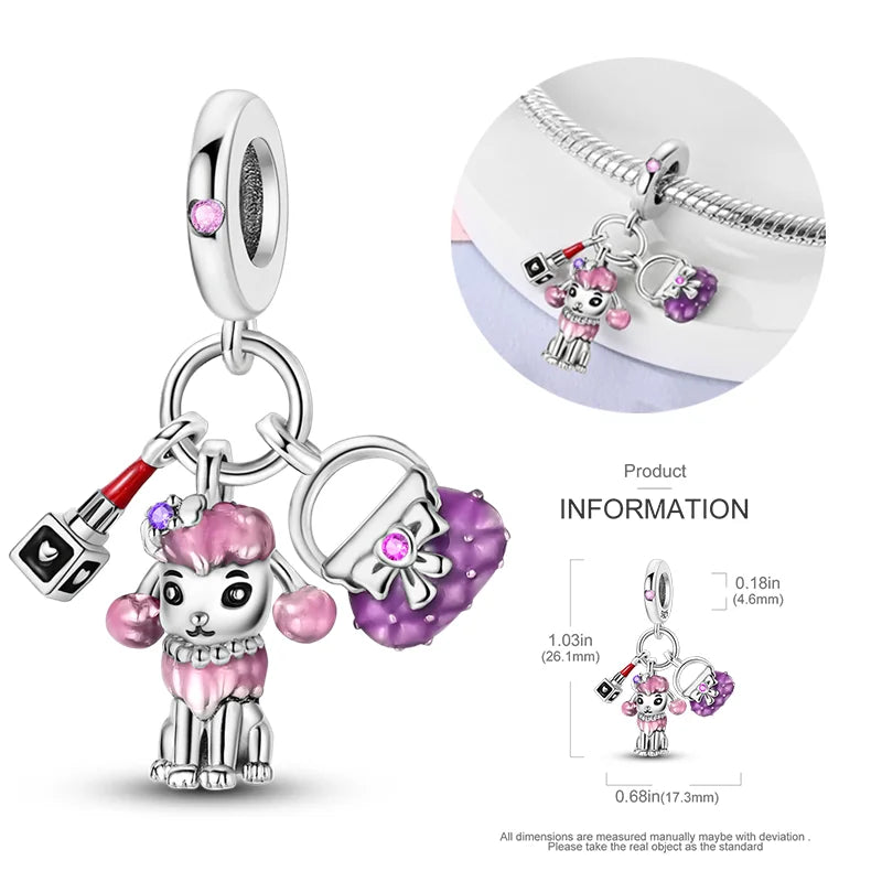 New 925 sterling silver bow star love pink series charm beads suitable for 3mm original bracelet DIY fashion jewelry gift