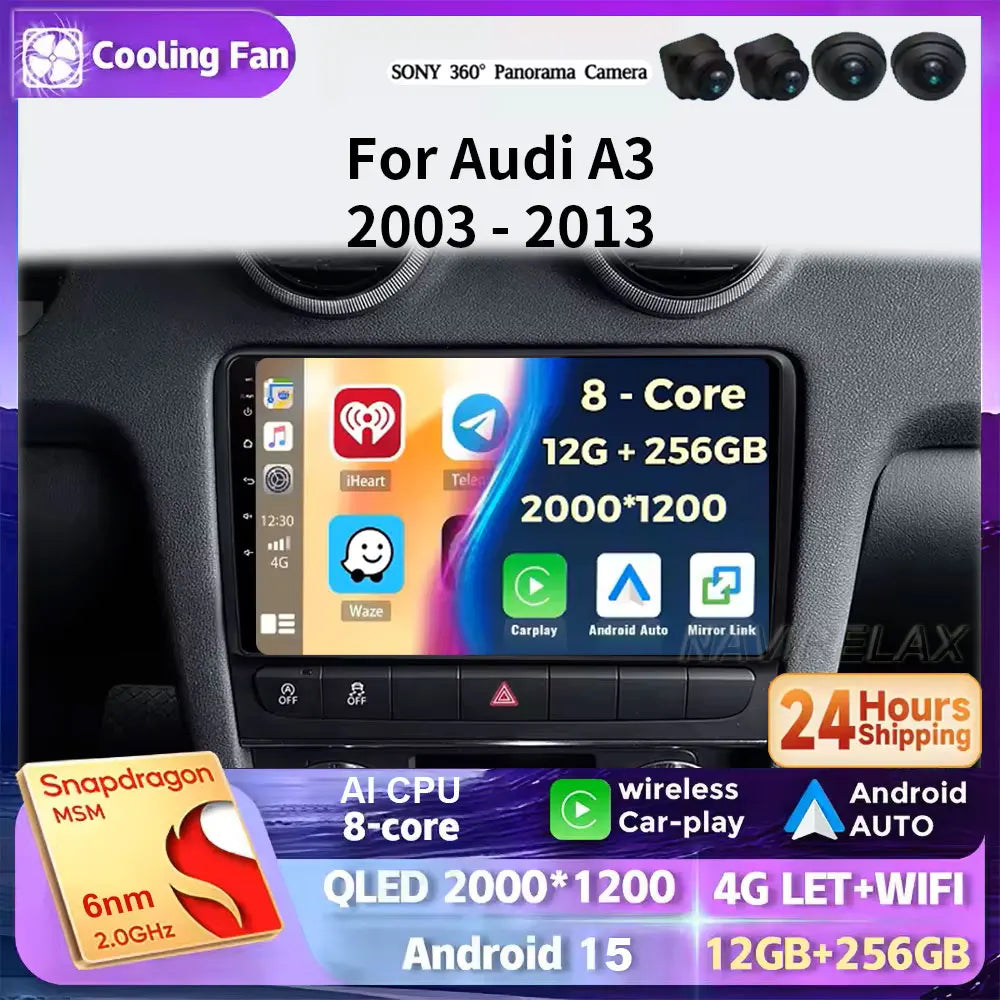 Car Radio Android 15 Carplay Auto For Audi A3 8P 2003-2013 2din Multimedia Player GPS Navigation Audio Stereo DSP Camera 5G BT