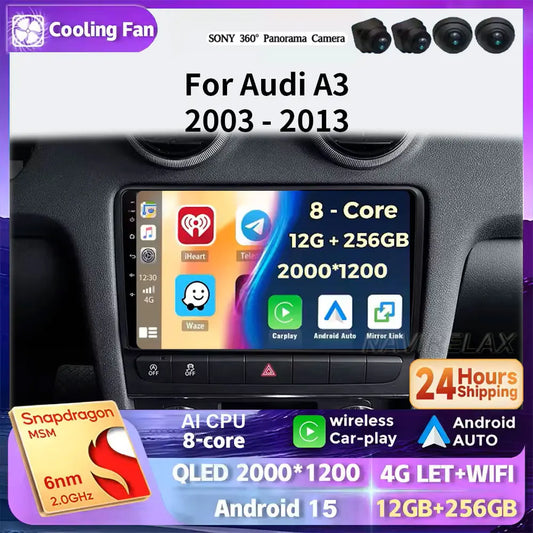 Car Radio Android 15 Carplay Auto For Audi A3 8P 2003-2013 2din Multimedia Player GPS Navigation Audio Stereo DSP Camera 5G BT