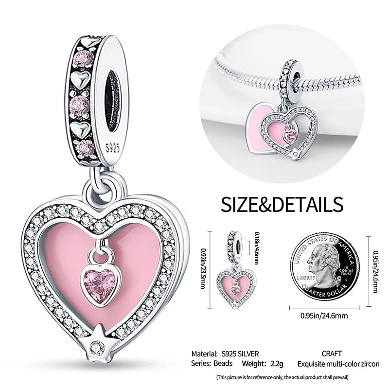 New 925 sterling silver bow star love pink series charm beads suitable for 3mm original bracelet DIY fashion jewelry gift