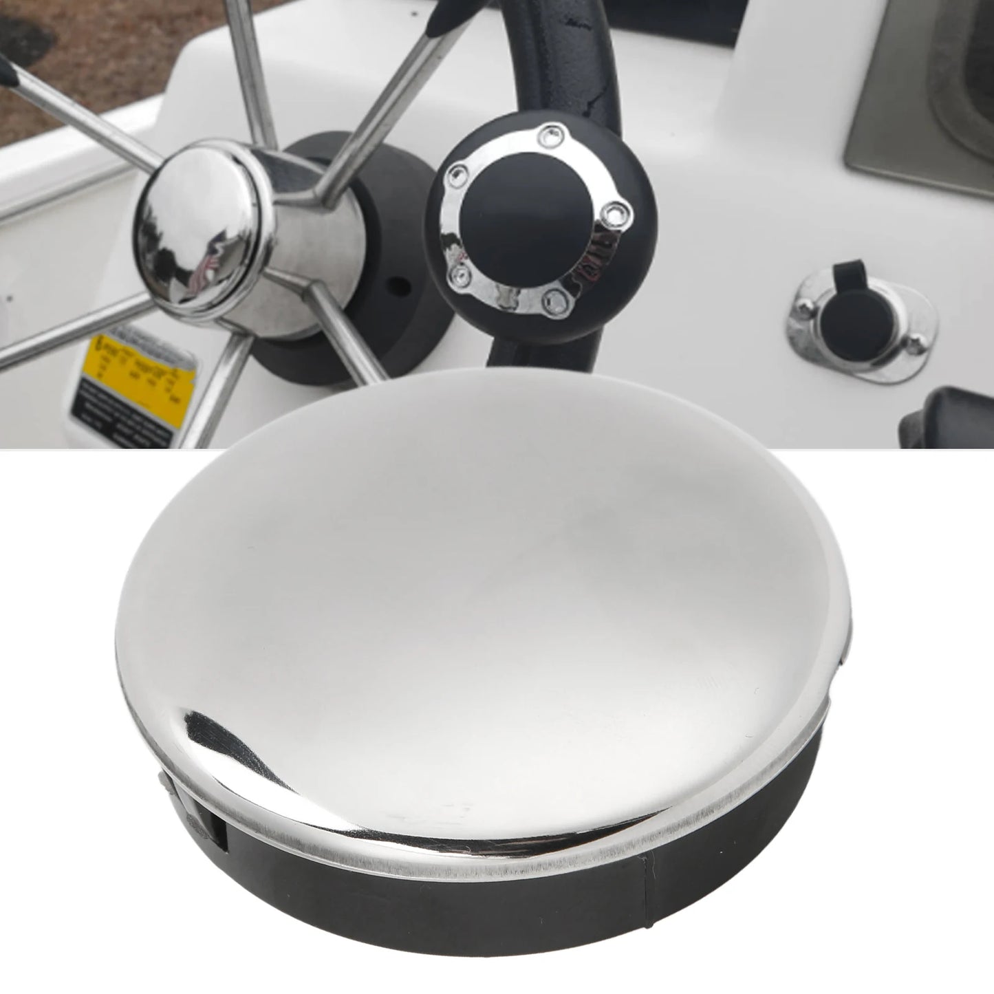 Boat Steering Wheel Center Cap 2.5in/6.35cm 316 Stainless Steel ABS Snap in for Yachts
