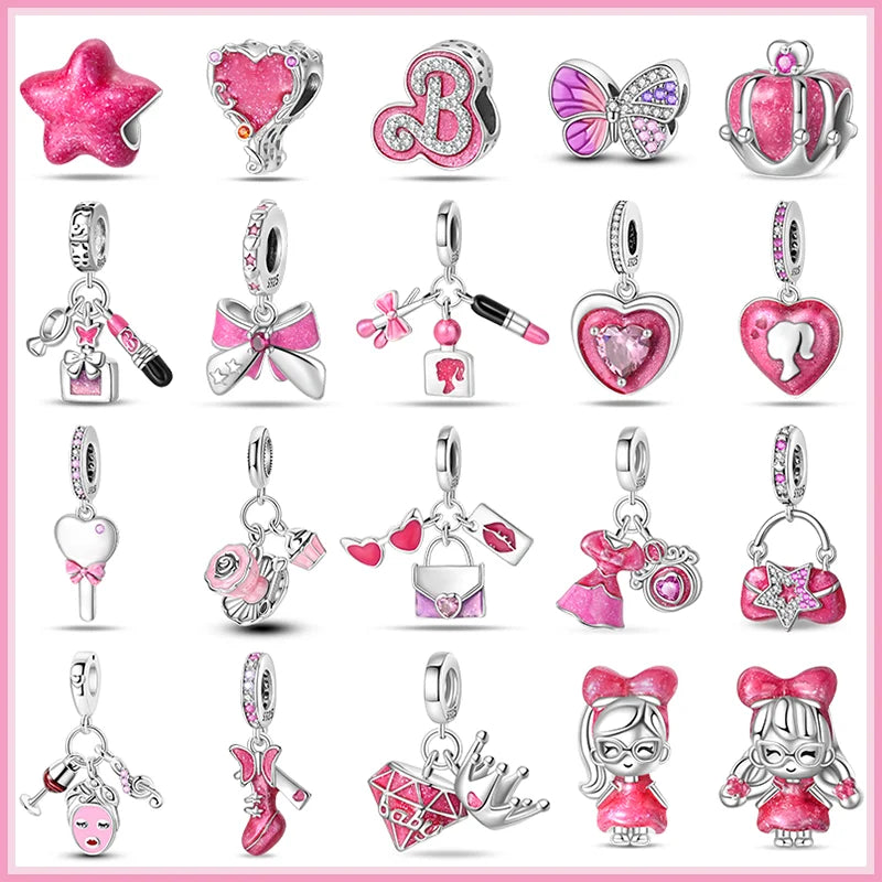 New 925 sterling silver bow star love pink series charm beads suitable for 3mm original bracelet DIY fashion jewelry gift