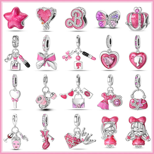 New 925 sterling silver bow star love pink series charm beads suitable for 3mm original bracelet DIY fashion jewelry gift