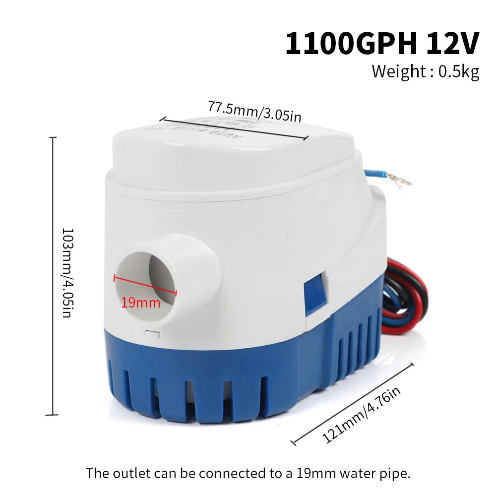 12V 1100GPH Boats Fully Automatic Submersible Bilge Water Pump with Float Switch for Pool Garden Boat Bilges Marine Accessories