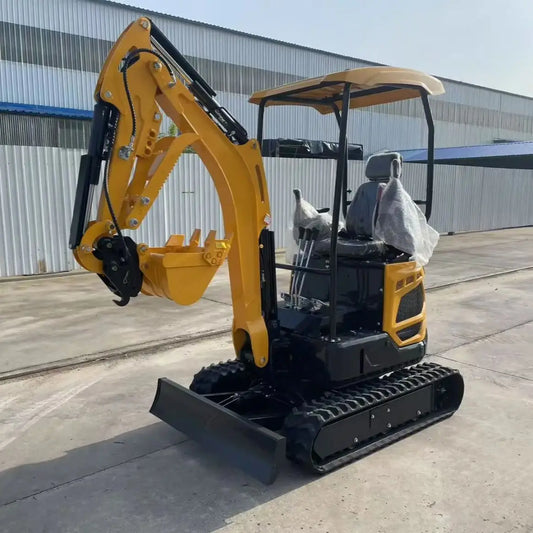 Small excavator with a capacity of 1.8 tons is used for free transportation of new Kubota engines for construction farms