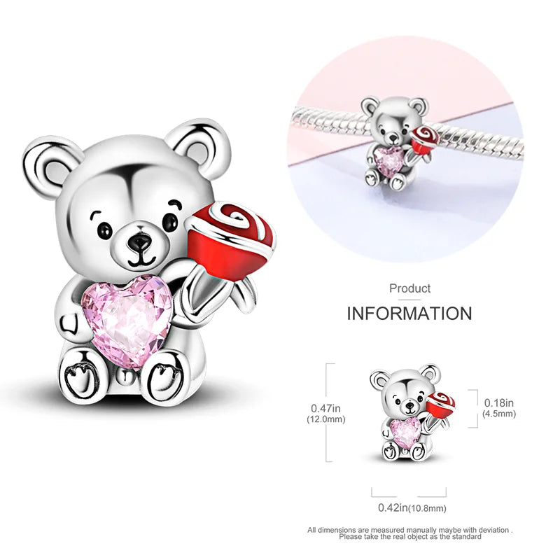 New 925 sterling silver bow star love pink series charm beads suitable for 3mm original bracelet DIY fashion jewelry gift