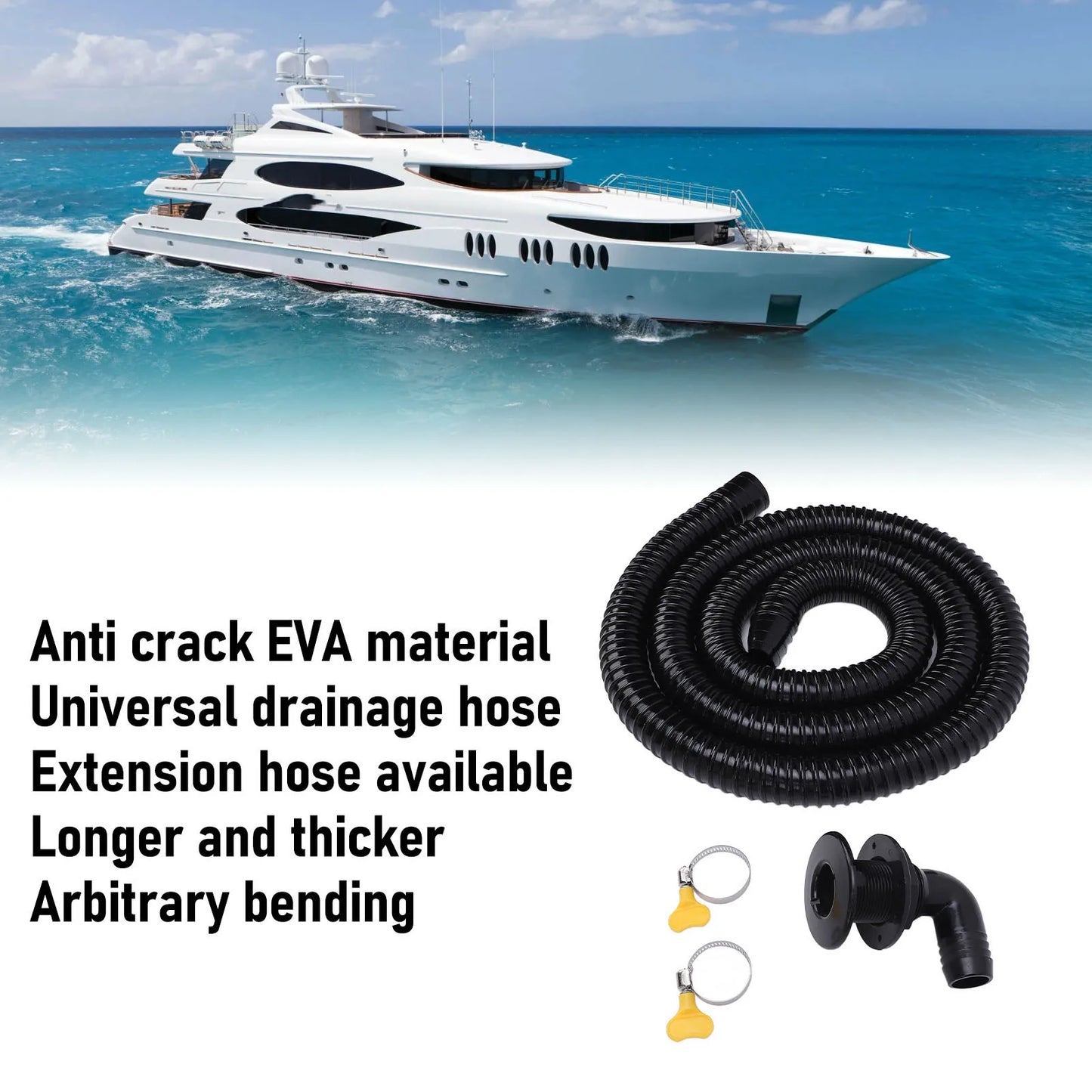 Boat Bilge Installation Kit Marine Bilge Drainage System with Flexible Pipe Clamps and Elbow Connector for 1100GPH Bilge Pump
