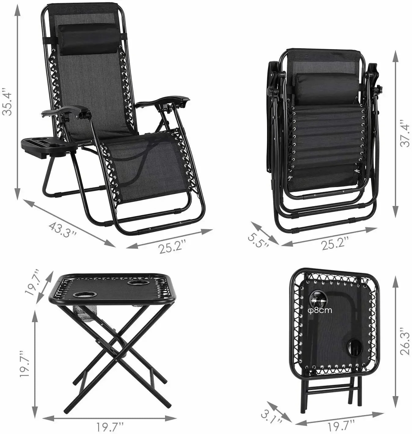 Homfa Garden Sun Lounger Set with Table Folding Adjustable Zero Gravity Recliner Chair Seat Indoor/Outdoor