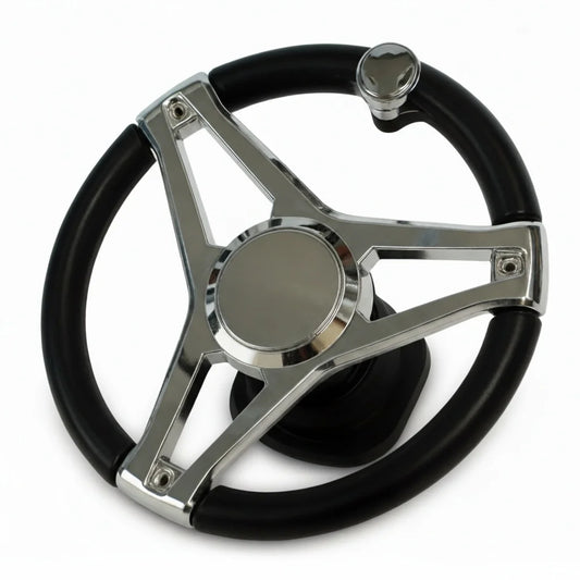 13-1/2 Inch Dia Boat Steering Wheel 3 Spoke, Marine Steering Wheel for Seastar and Verado With Turning Knob