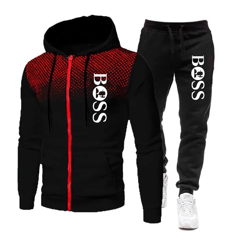 2025 Men's Fall/Winter Leisure fitness basketball two-piece outdoor fashion zipper hooded jacket + jogging pants set