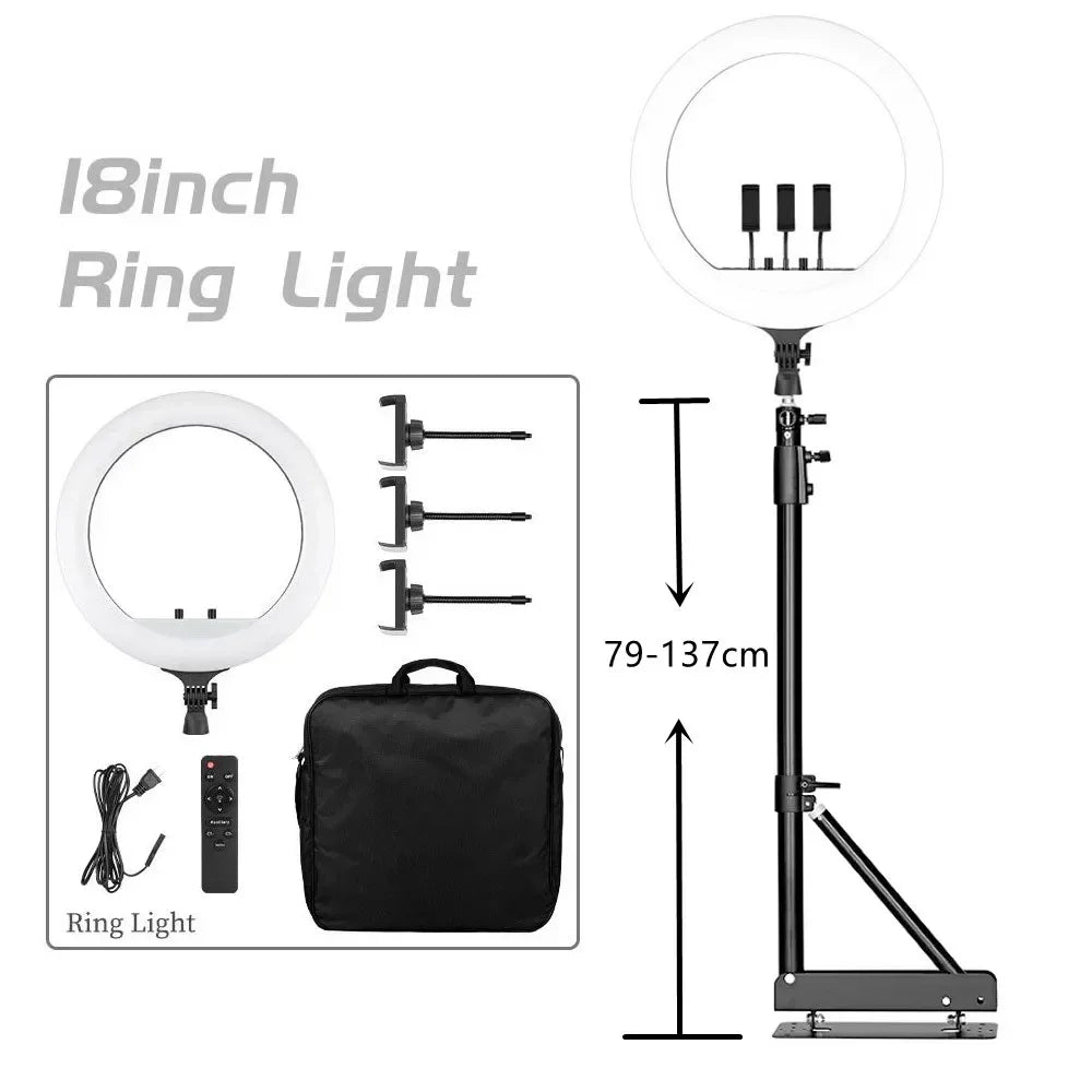SH 18 Inch Knob Ring Light LED Selfie Video Lamp With Tripod Stand Phone Clip For YouTube Live Lighting Photo Photography Studio