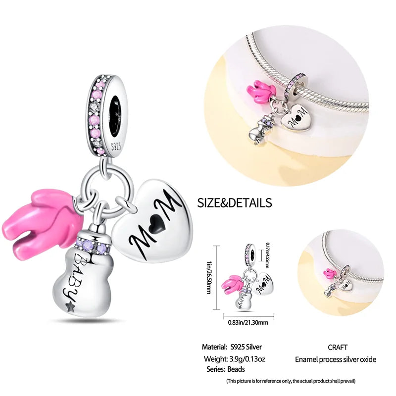 New 925 sterling silver bow star love pink series charm beads suitable for 3mm original bracelet DIY fashion jewelry gift