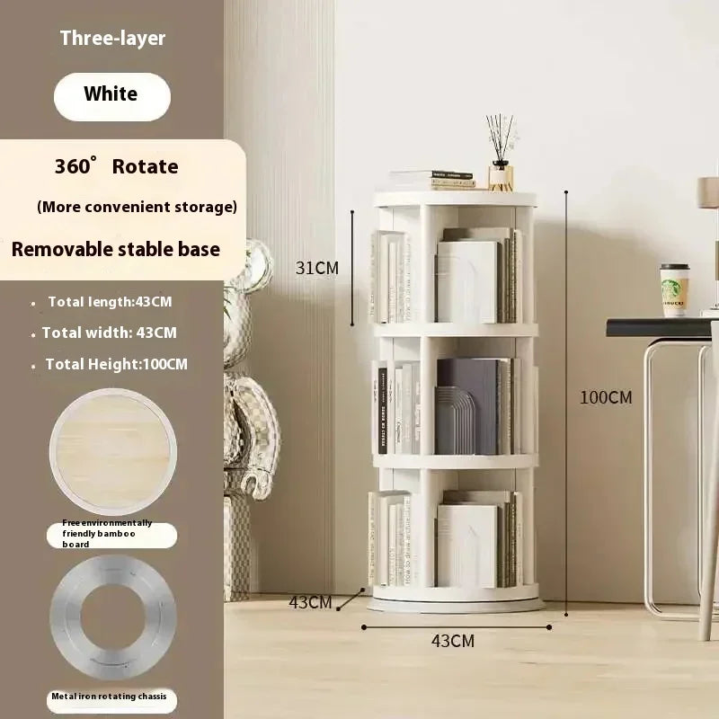 Cabinets Bedroom White Bookcase Display Shelves Mobile Rotating Bookcase Organizer Round Estante Para Livros Modular Furnitures